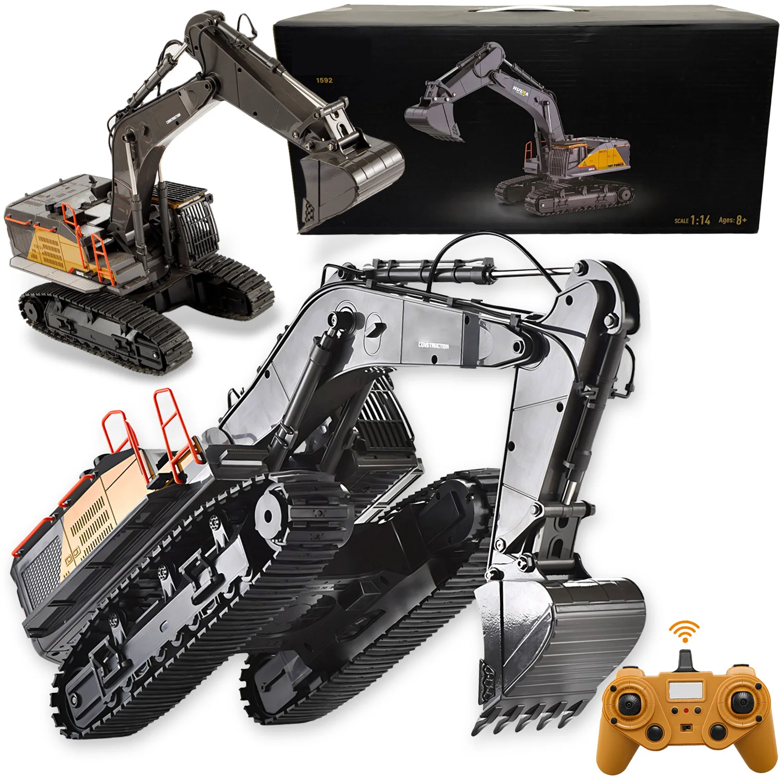 Excavadora RC de Metal 1:14, 22 Canales, Brazos Independientes
