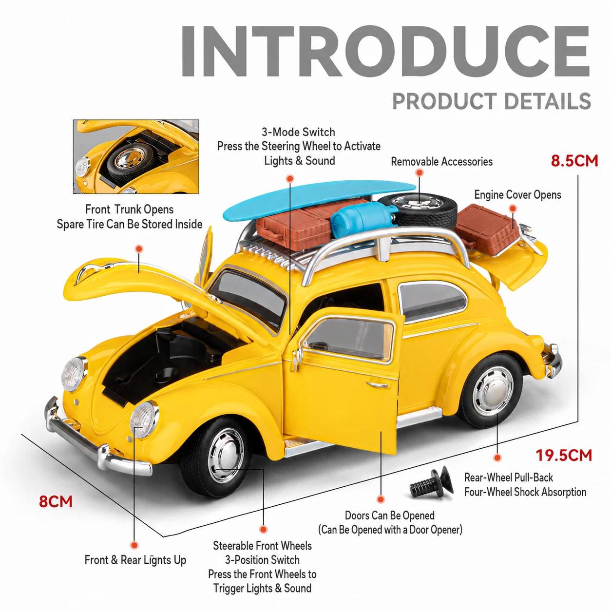 Volkswagen Beetle Clásico 1:24 Miniatura Metal Fundido — imagen 2