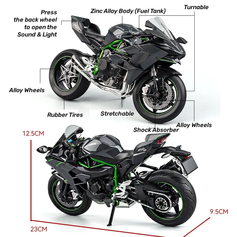 Kawasaki Ninja H2R Escala 1:9 Metal Fundido — imagen 2
